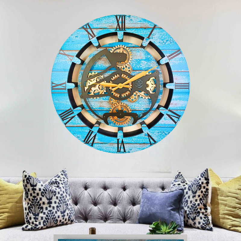 Solid Wood Wall Clock, Ocean Blue