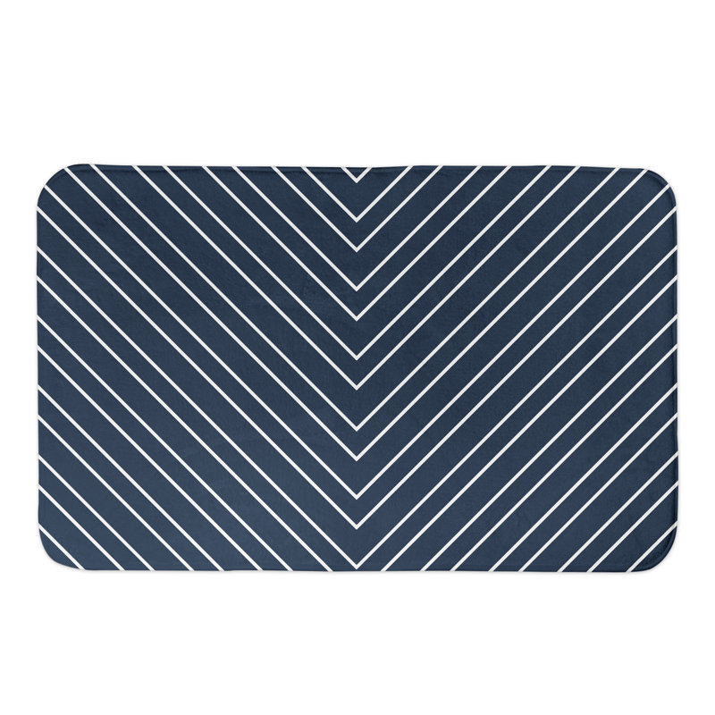 Tapis pour salle de bain chevron Bradyn, Bleu marine