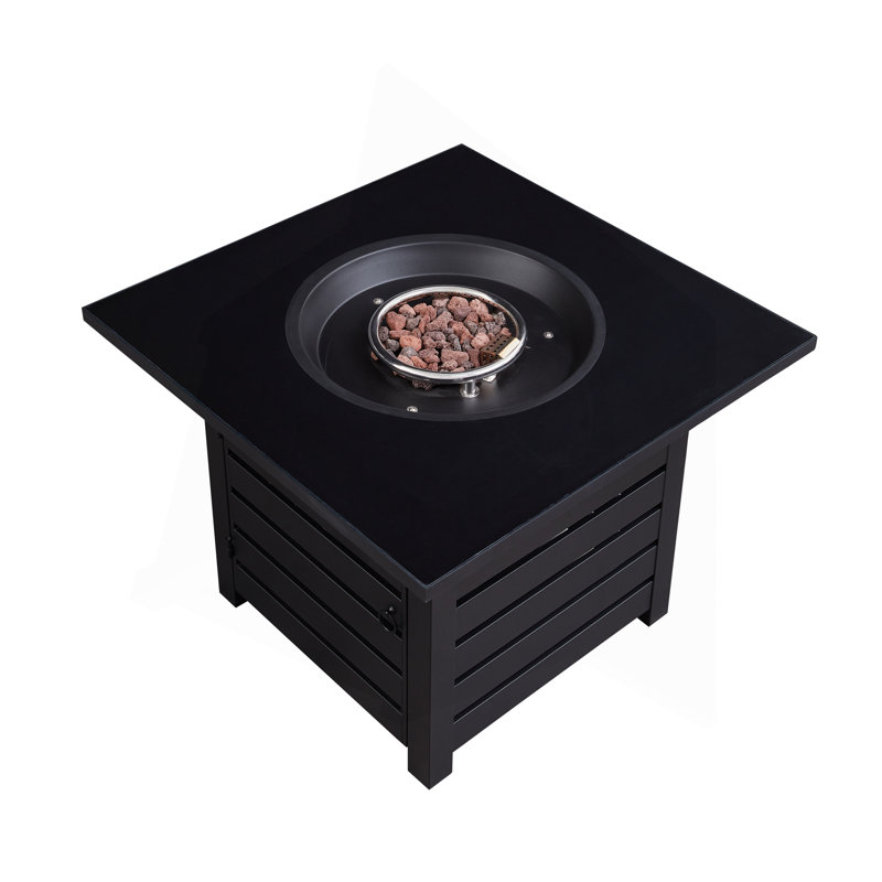 Fire Pit Table, 32-Inch Square 50,000 BTU Auto-Ignition Propane Gas Firepit With Waterproof Cover