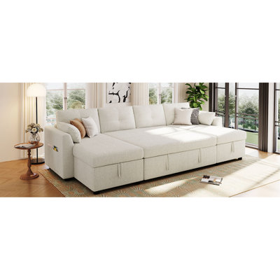 Modern Sectional Sofa U-Shaped Sleeper Sofa 107" Sofa Bed With Ample Storage Space And USB Ports For Living Room, Beige