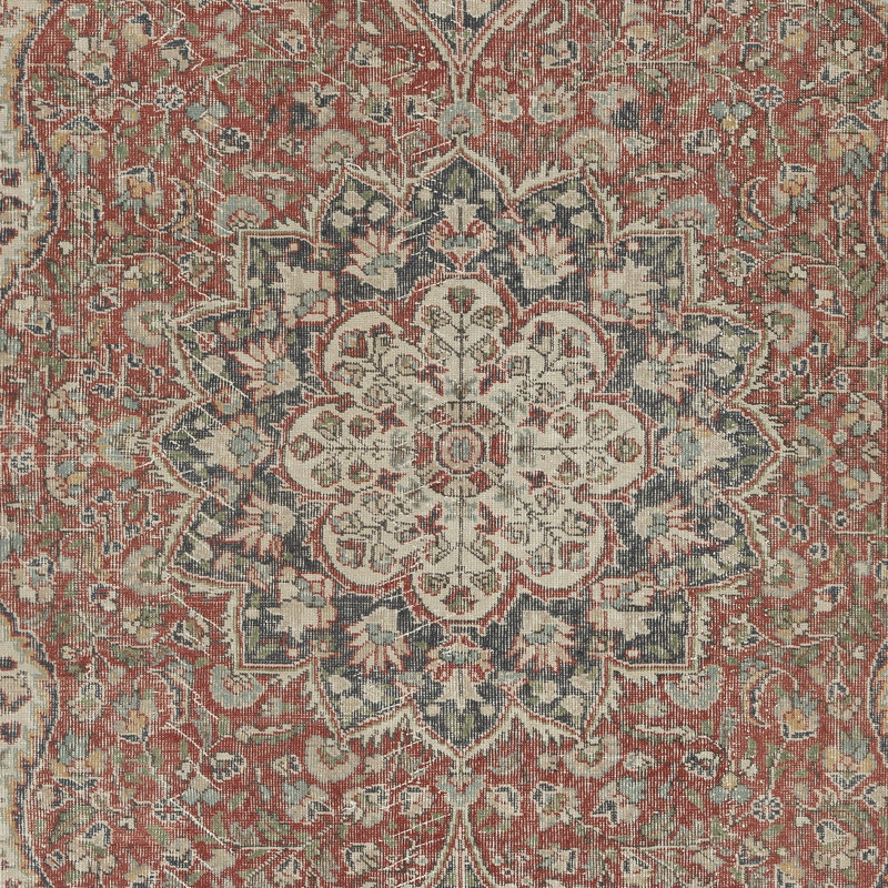 Tapis rouge turc 6,8 x 10,2 pi pour décoration de salon. Tapis en laine noué à la main avec motif médaillon