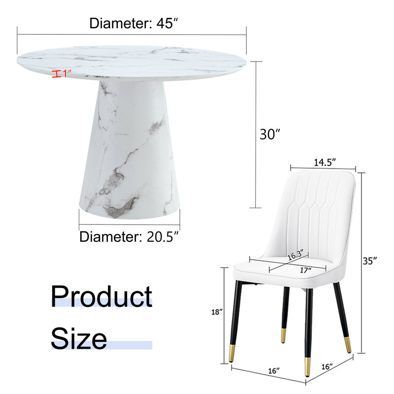 Ensemble de salle à manger circulaire L 45 po x l 45 po Nerita, 5, Blanc