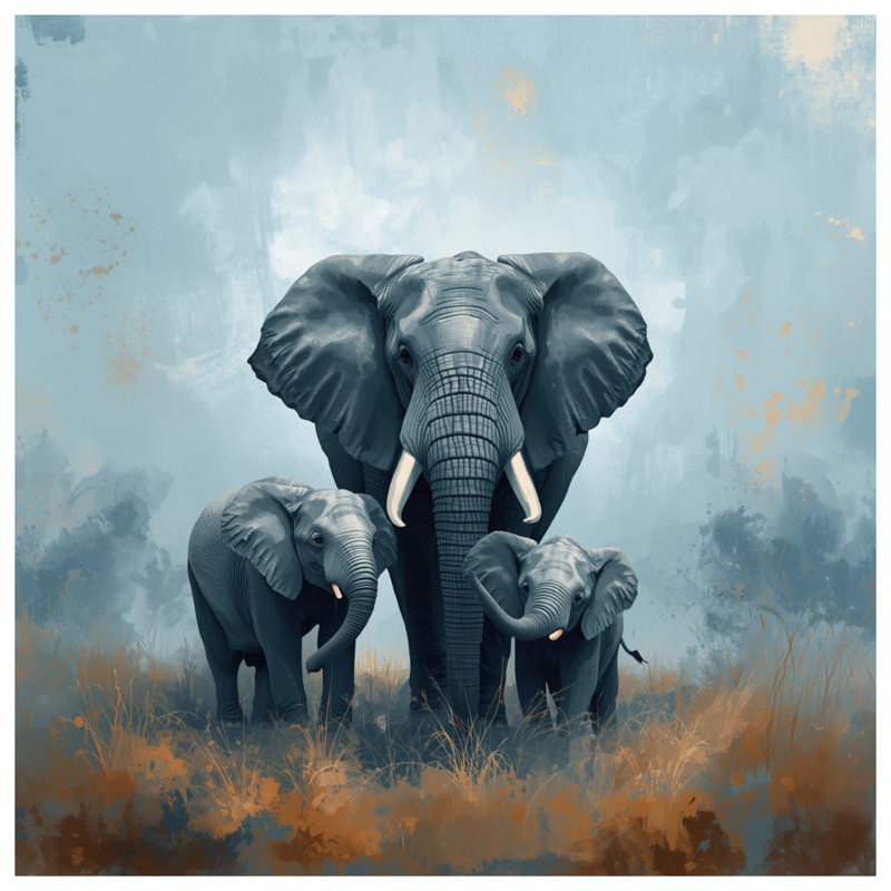 Coussins décoratifs Elephant Family In Grassland, 26 x 26 pouces
