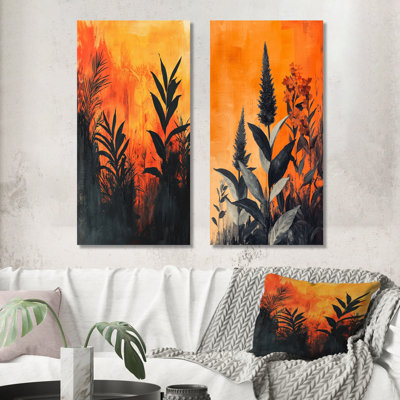 The Fiery Expressionism Tropical Forest I - Nature - grand ensemble de 2 impressions murales en métal