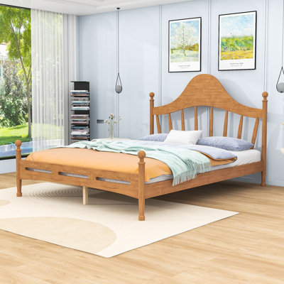 Wooden Platform Bed with Headboard and Sturdy Slats