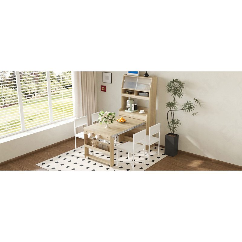 Buffet multifonctionnel avec table de salle à manger pliable - 33,5 x 15,7 x 69 pouces pour studio / appartement avec rangement et crochets