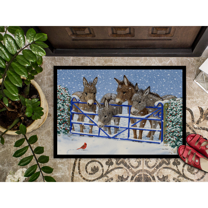 Tapis d'extérieur antidérapant Wardsville Donkeys and Cardinal, Rectangle 1 pi 6 po x 2 pi 3 po