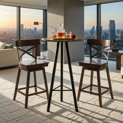 Ensemble de 2 tabourets de bar pivotants en bois avec dossier ouvert en X et repose-pieds