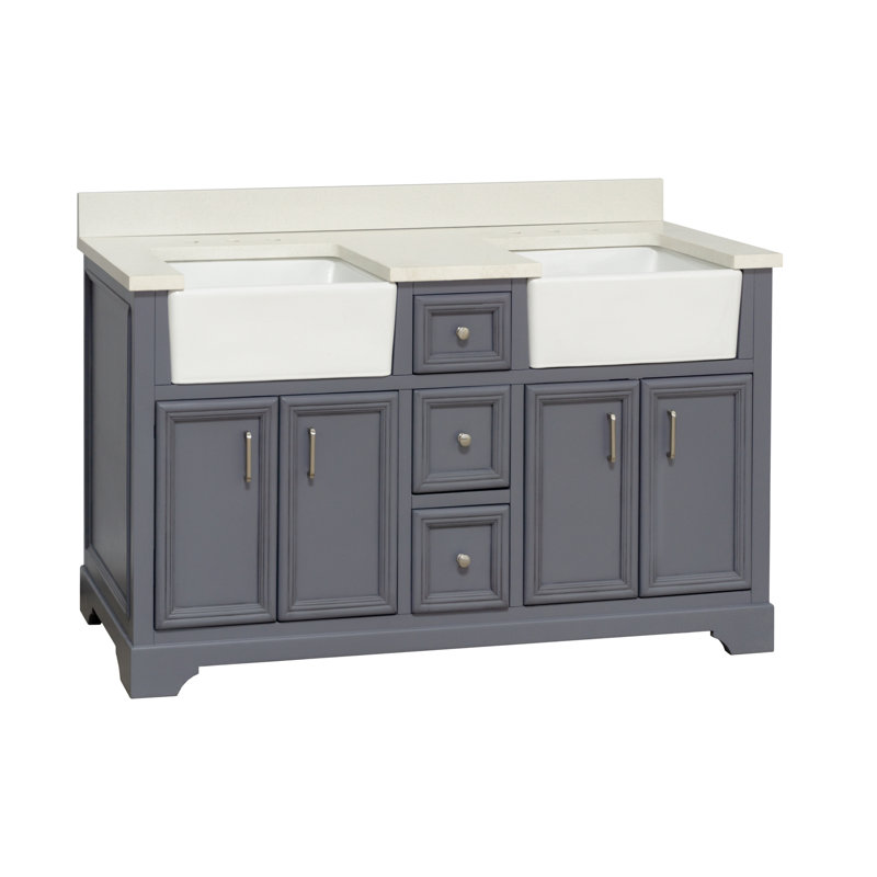 Ensemble de meuble-lavabo double 60 po Emiliano, Gris poudre, Quartz