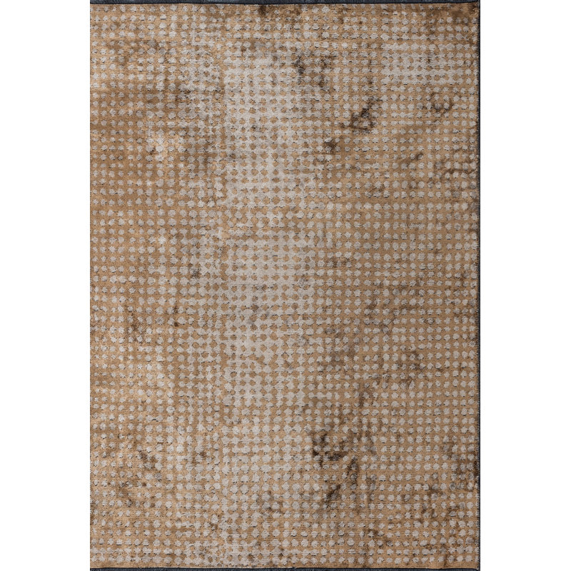 Rapture Mustard Brown/Gray Polka Dots Luxury Area Rug, Rectangle 7'10" x 11'2"