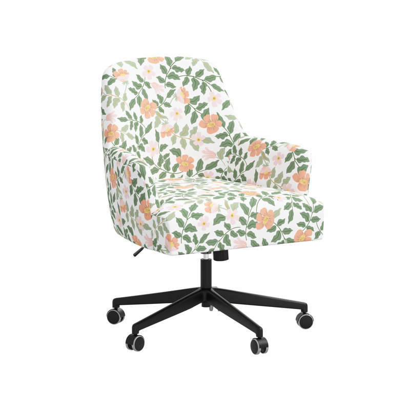 Chaise de bureau avec base Yvette, Lin primevère et crème RPC, Matte Black