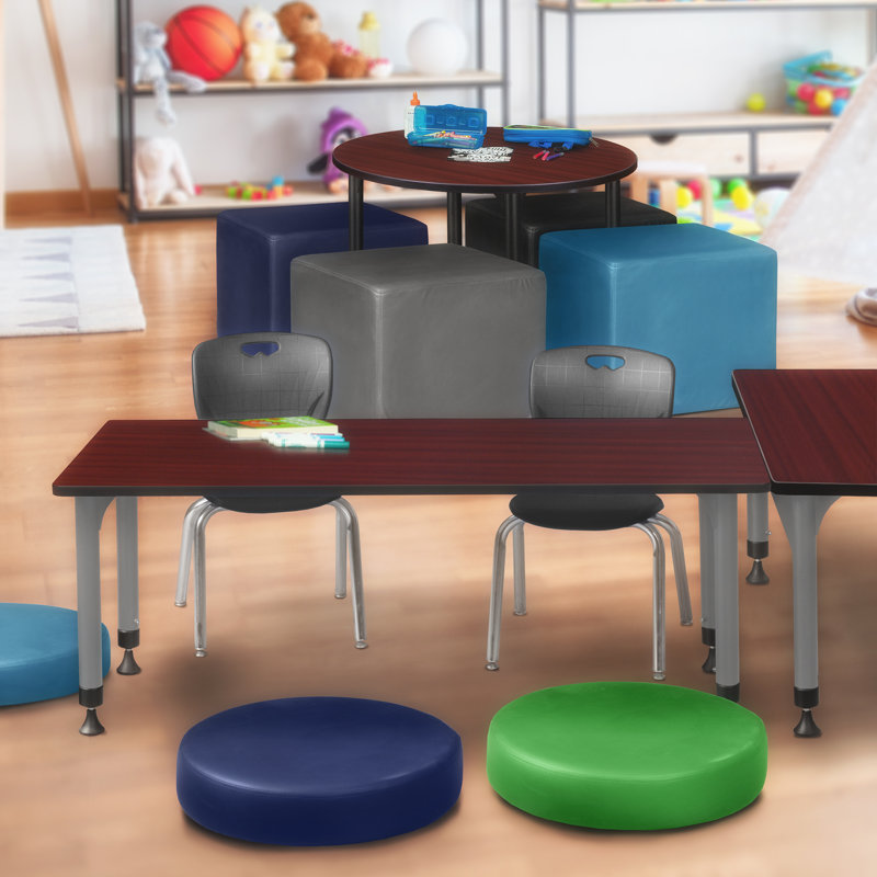 Table de classe Regency Kee et 2 chaises empilables 12 po Andy, H 34 po x L 60 po x l 30 po, Cerise / gris / bleu marine