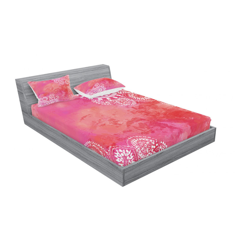 Ensemble de draps dégradé doodles peinte à la main aquarelle, Ensemble de drap pour grand lit avec drap-housse