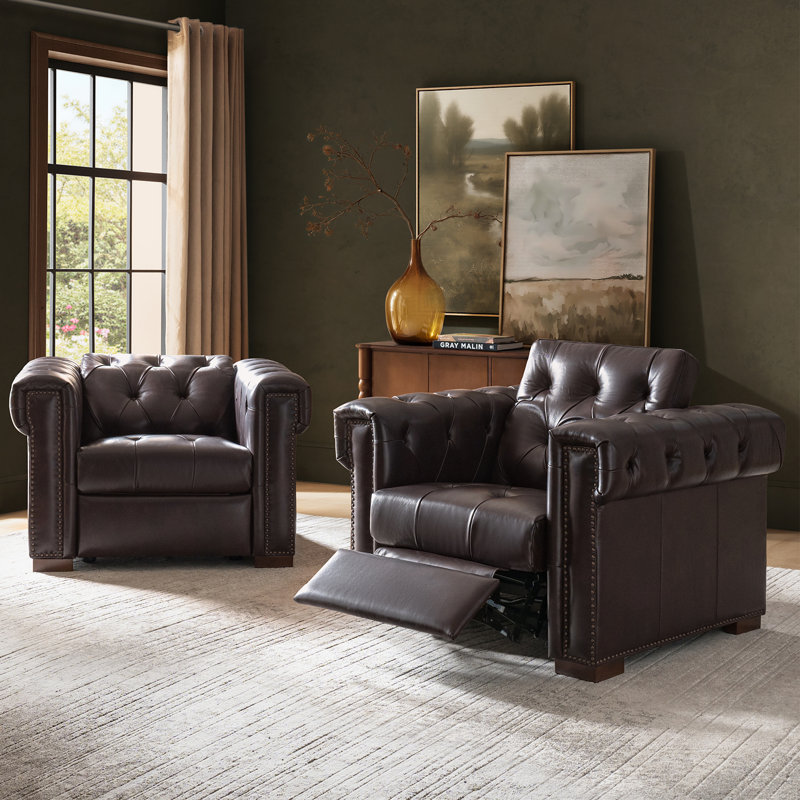 Burbank Traditional Genuine Leather Power Recliner, Espresso