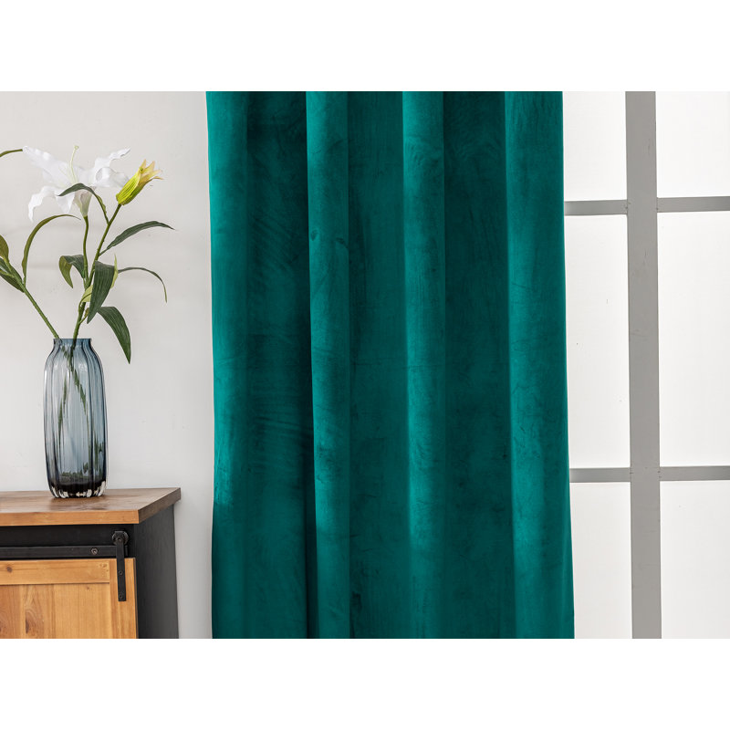 Deavion Velvet Solid Color Metal Grommets Room Darkening Curtain Panels, 52" W x 108" L, Teal