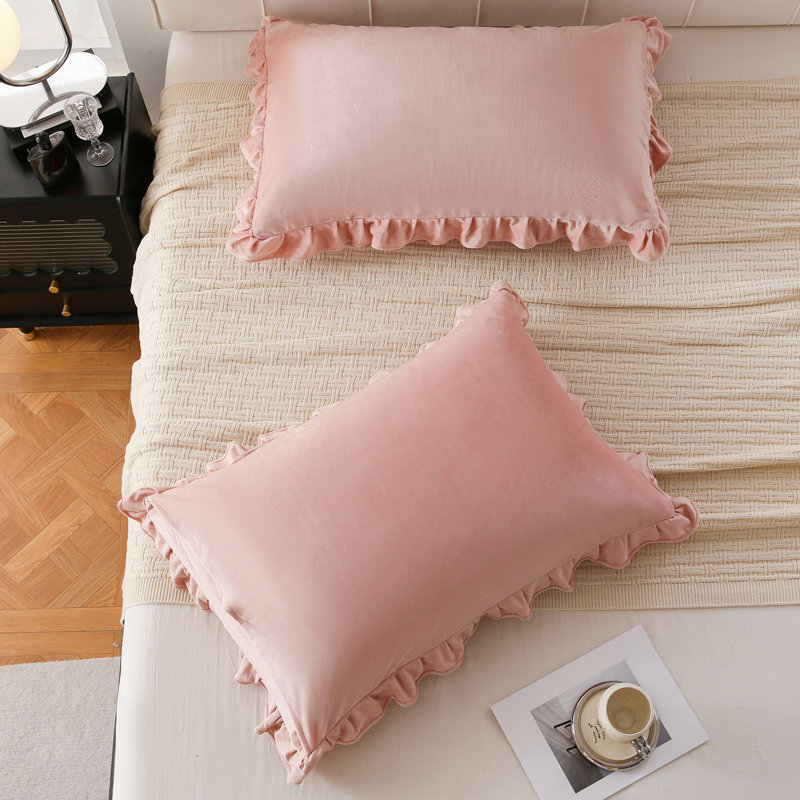 Pink Ruffle Pillow Cases Pink Velvet Pillow Cases 20x30 Inches Standard Size Boho Pillow Case Cover Soft and Luxurious Blush Pink Pillowcases with Pocket Closure