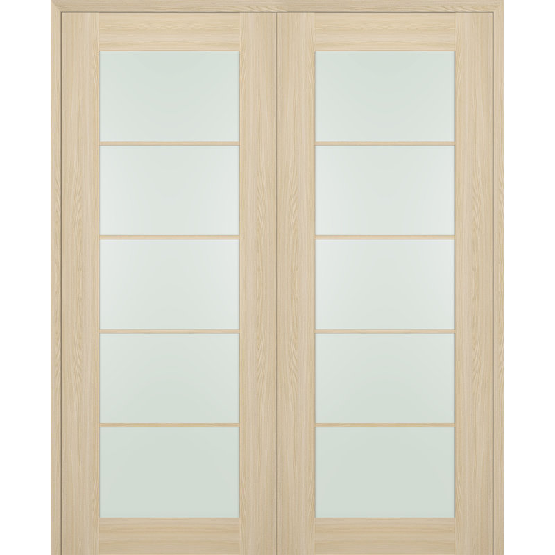 Porte française double pré-montée en bois manufacturé Avon, Frêne de la loire, Réversible, 59,5 po x 79,37 po
