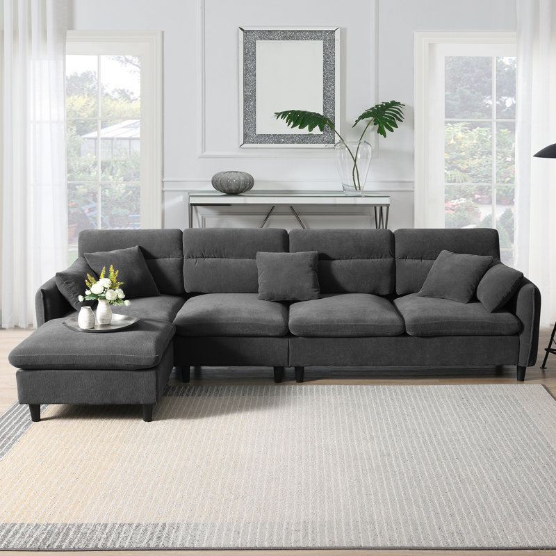 L-shaped Couch Sleeper Sofa Couches Living Room Sofa Convertible Sofa Bed with Pillows, Grey