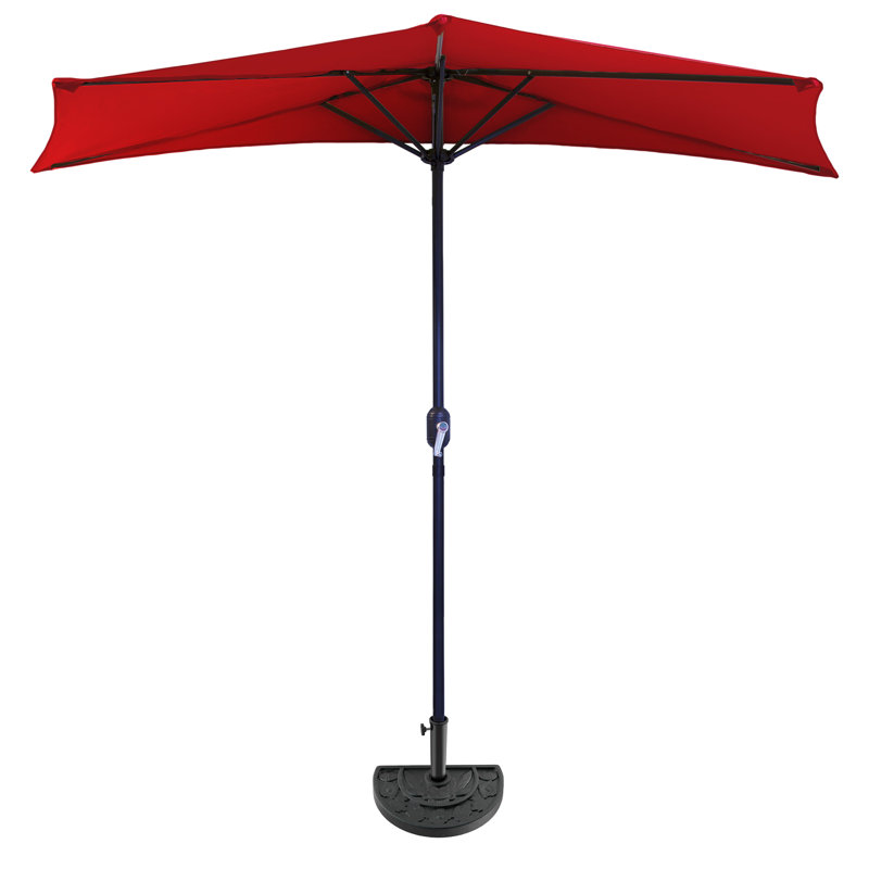 Abat-jour de balcon semi-circulaire à manivelle 9 pi avec demi-parasol 9 pi avec base lestée 20 pi pour terrasse, porche ou contre un mur par Pure Garden (rouge)