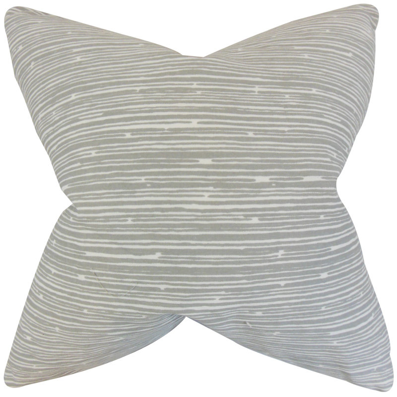 Striped Cotton Reversible Throw Pillow, Light Gray, 18" x 18"