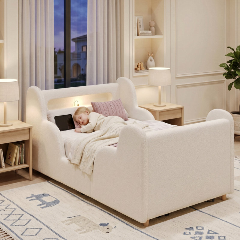 Bed, Beige Boucle