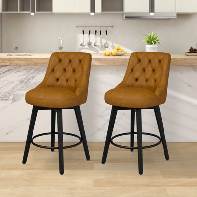 Swivel Upholstered Counter Stool With Solid Wood Frame