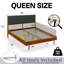 Base de lit grand en bois massif Felisha avec tête de lit en tissu, lit plateforme tapissier contemporain, finition caramel-101270954-101270959