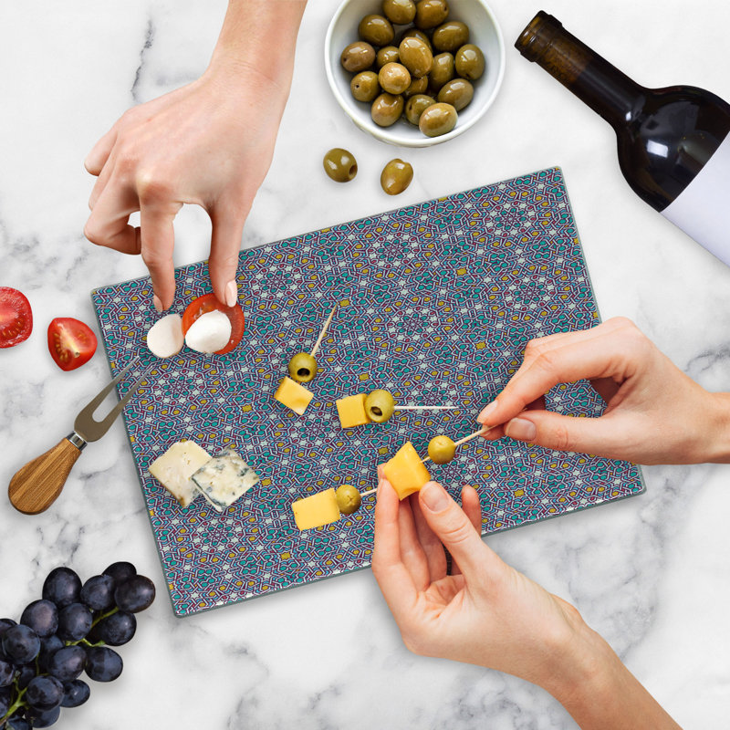 Ambesonne Moroccan Tempered Glass Cutting Board Star Pattern Multicolor