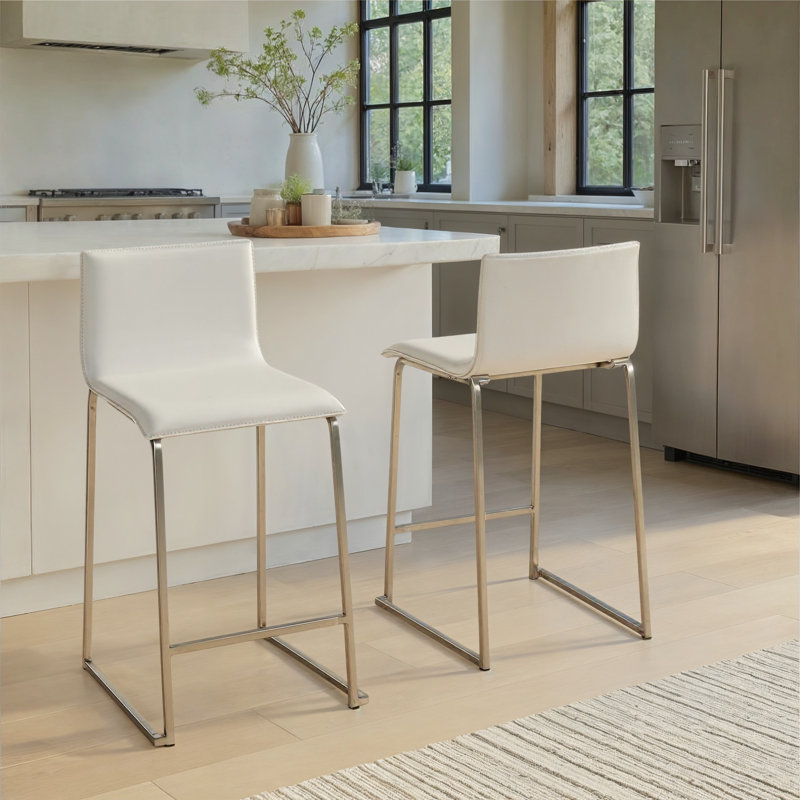 Tabourets de comptoir rembourrés Middlebrook 26 po, Acier Inoxydable, Blanc