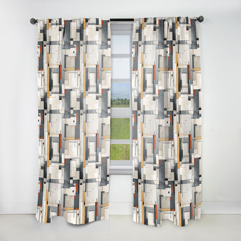 Motif quadrants gris béton - Rideau en velours moderne - obscurcissant - 1 panneau, L 52 po x L 95 po