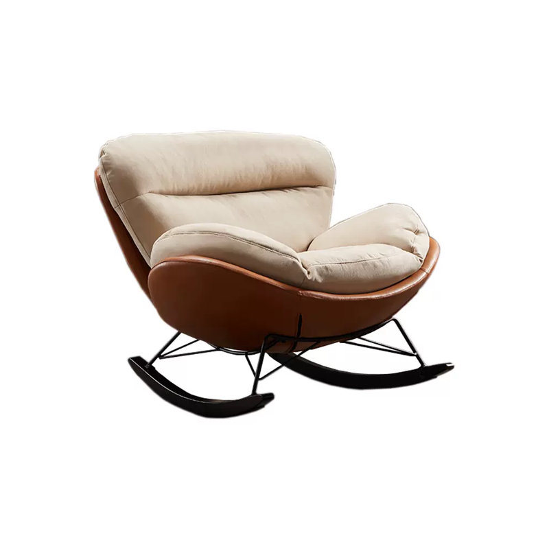 Chaise berçante en métal, Blanc cassé, Brun