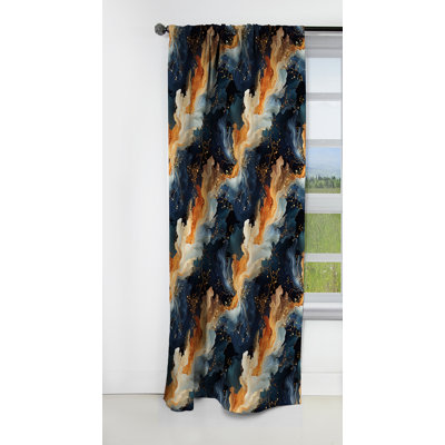 Orange et bleu sarcelle Astral Marble Dreams - Rideau occultant en velours marbre marbre abstrait - 1 panneaux