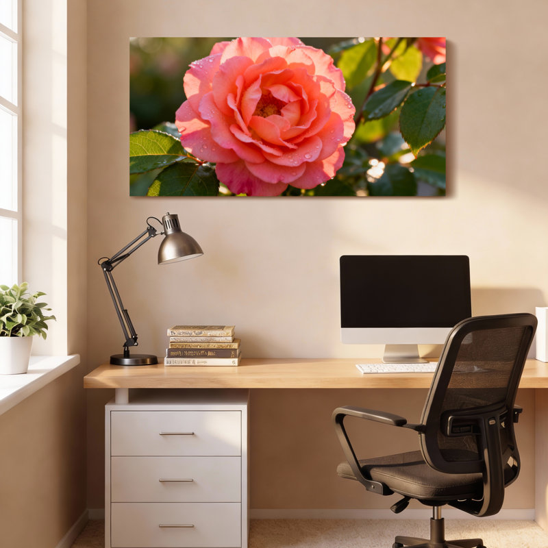 Rose, art floral sur toile tendue, ensemble de 1, H 12 po x l 36 po