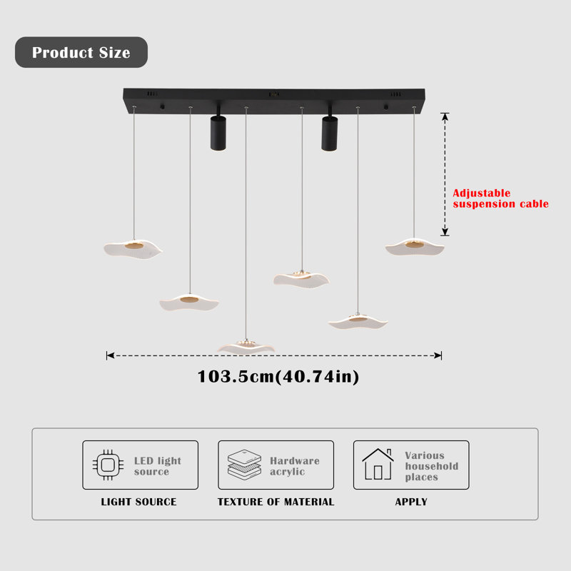 8-Light LED Kitchen Island Pendant Light,Modern Dimmable Chandelier with Spotlights for Dining Room