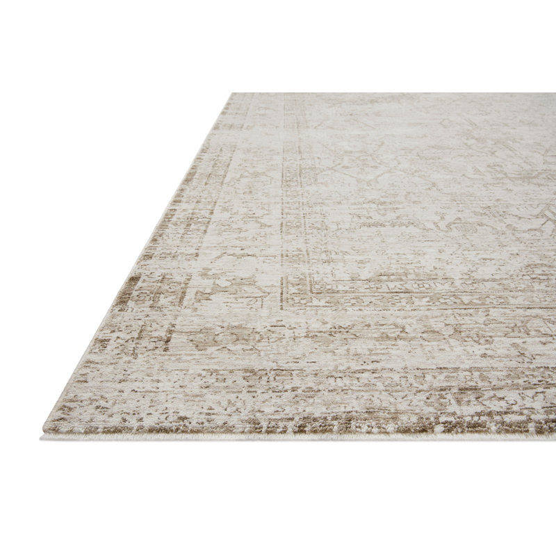 Ivory and Natural Distressed Synthetic Area Rug 5'-3" x 7'-9"