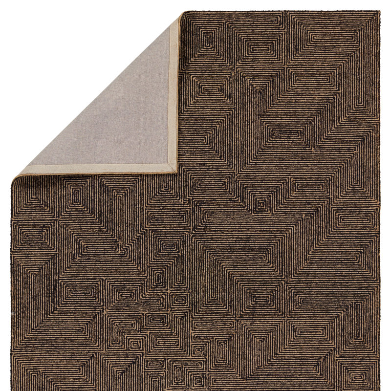 Abstract Area Rug in Tan/Black, Rectangle 10' x 14'