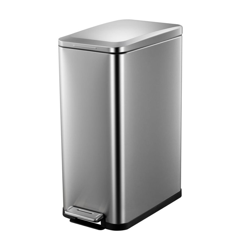 Poubelle compacte 13,2 gallons / 50 L, poubelle rectangulaire en acier inoxydable, bac de recyclage résistant aux empreintes digitales pour la cuisine, la salle à manger (avec panier intérieur amovible et couvercle à fermeture douce)