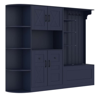 Multifunctional Left-Right Combination Hall Cabinet With Storage And 4 Hooks, Versatile For Living Room, Kitchen, And Hallway