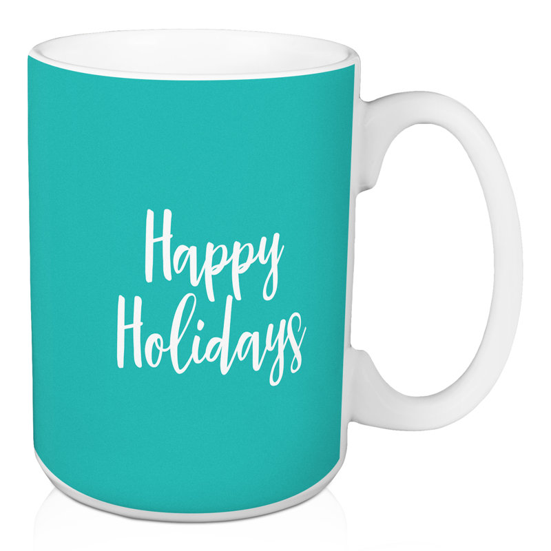 Grande tasse à café joyeuse fêtes Hansel, Bleu sarcelle