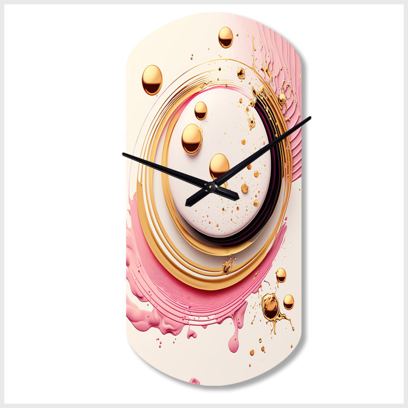 Pink Watercolor Circular Abstract IV - Abstract Spirals Cylinder Metal Clock, Pink Asymmetrical Metal Clock Print, Small