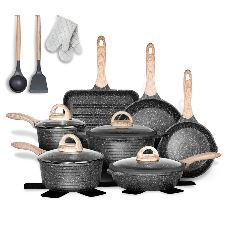 20-Piece Nonstick Granite Coating Cookware Set with Wooden Handles