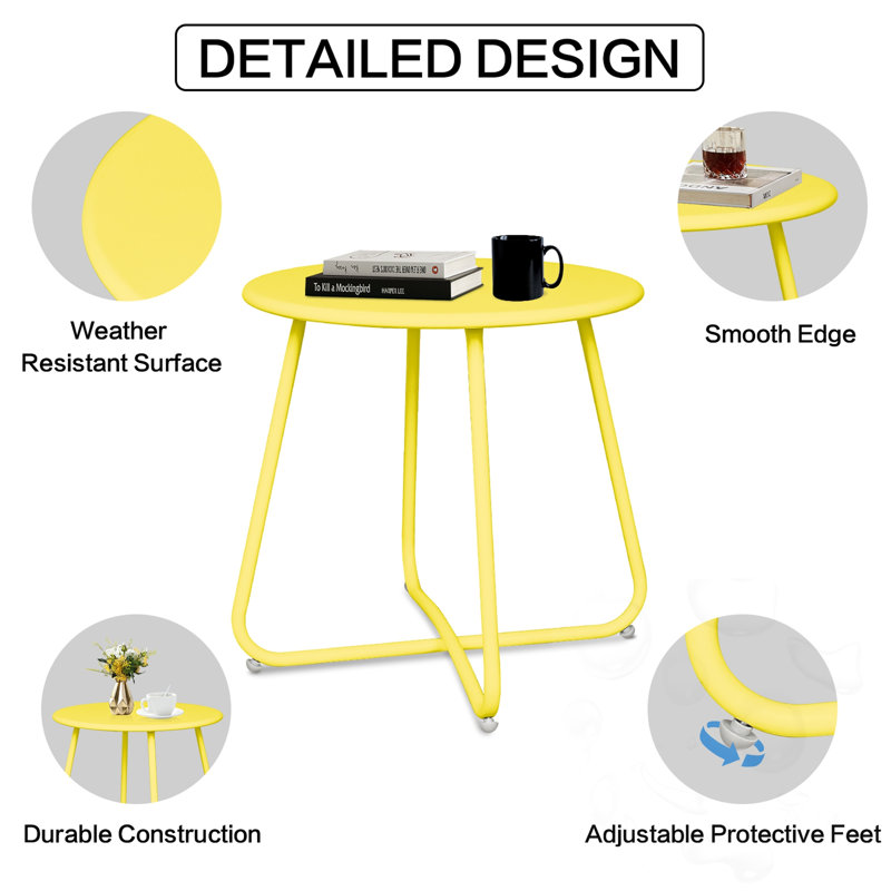 Table d'appoint d'extérieur ronde en métal, Jaune
