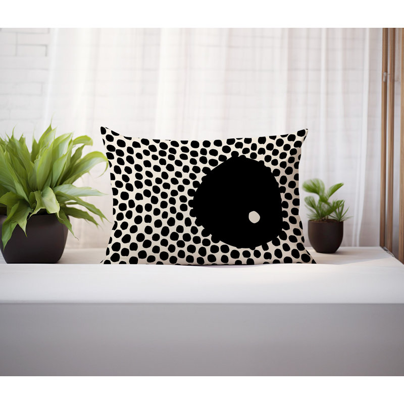 Coussin lombaire réversible intérieur / extérieur Jai Abstract, H 14 po x l 20 po, Noir