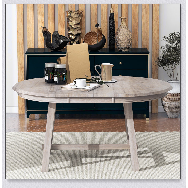 Wood Dining Table Round Extendable Dining Table for Dining Room 41.4"W x 29.8"H, Natural Wood Wash