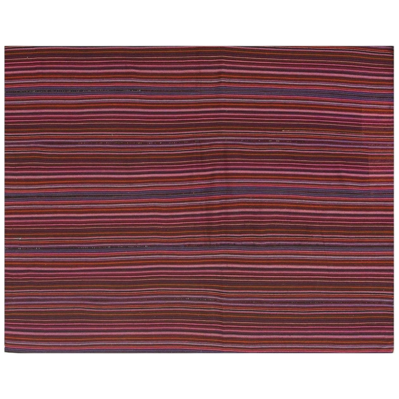 1950s Stripe Multicolor Modern Vintage Turkish Kilim Flatwoven Wool Rug 5'0" x 6'0" Area Rug