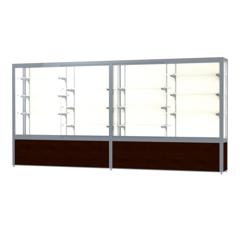 Vitrine en aluminium de 66 po de hauteur Défi , H 66 po x l 144 po x P 16 po, Satin, Plaque de tissu