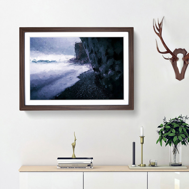 Black Beach in Iceland in Abstract - Picture Frame Graphic Art Print, 27cm H x 36cm W x 2cm D, Walnut Framed