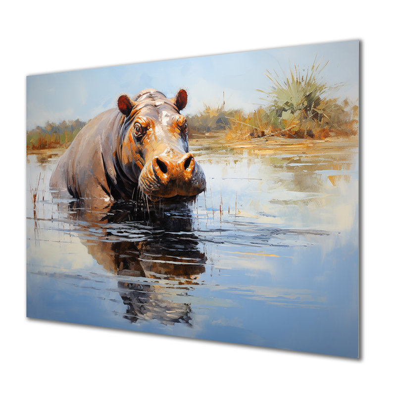 Hippopotames gris au bord de la rivière Daydreames 3 - art mural hippopotame métallique MT134492, H 24 po x l 32 po x P 1 po