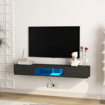 Floating Tv Stand Wall Mounted With 16 Color Leds,63" Modern Tv Stand, Floating Tv Cabinet Entertainment Center