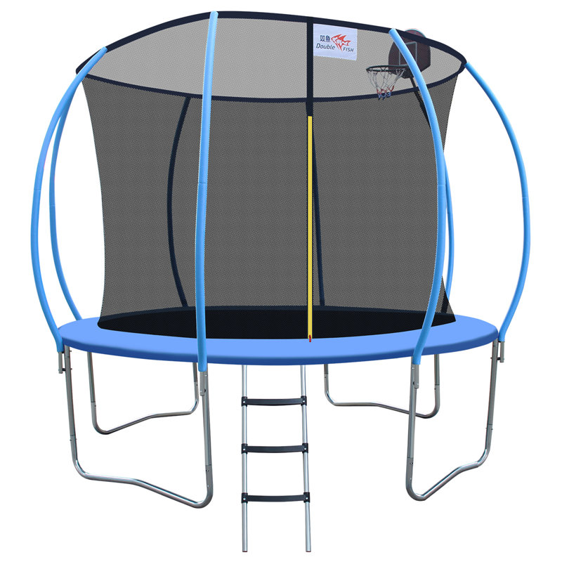 DOUBLE POISSON [Trampoline pliable] Mini trampoline de forme physique pliable 400 lb 10 pi avec rampe pour adultes